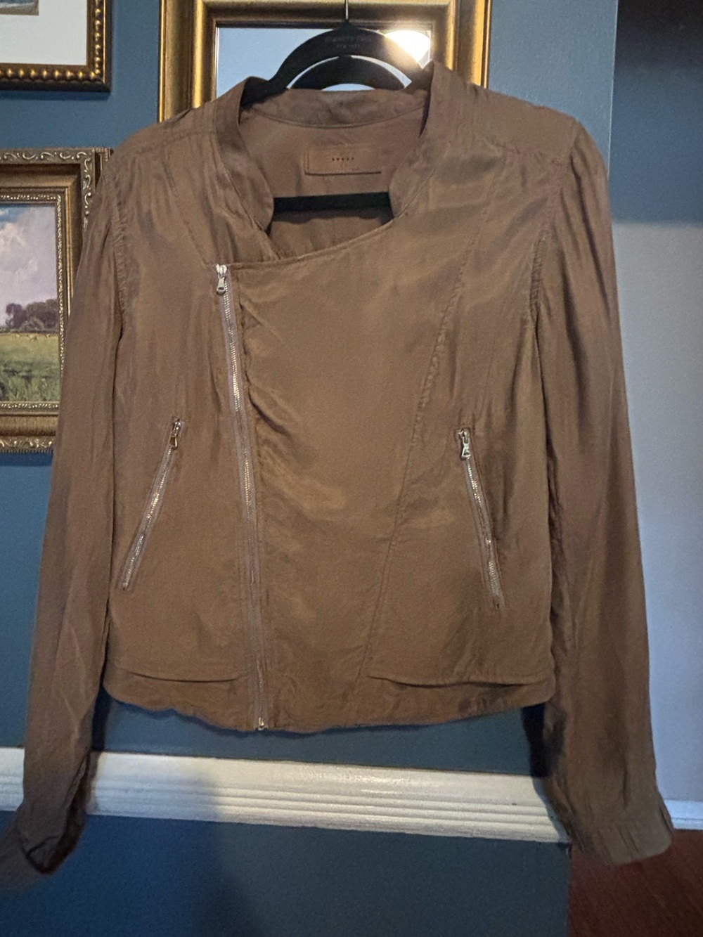 BLANKNYC XS Brown Lightweight Moto Jacket Cupro Rayon Zip Front Relaxed Fit